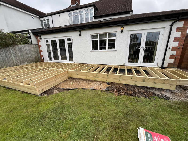 new garden decking base installed